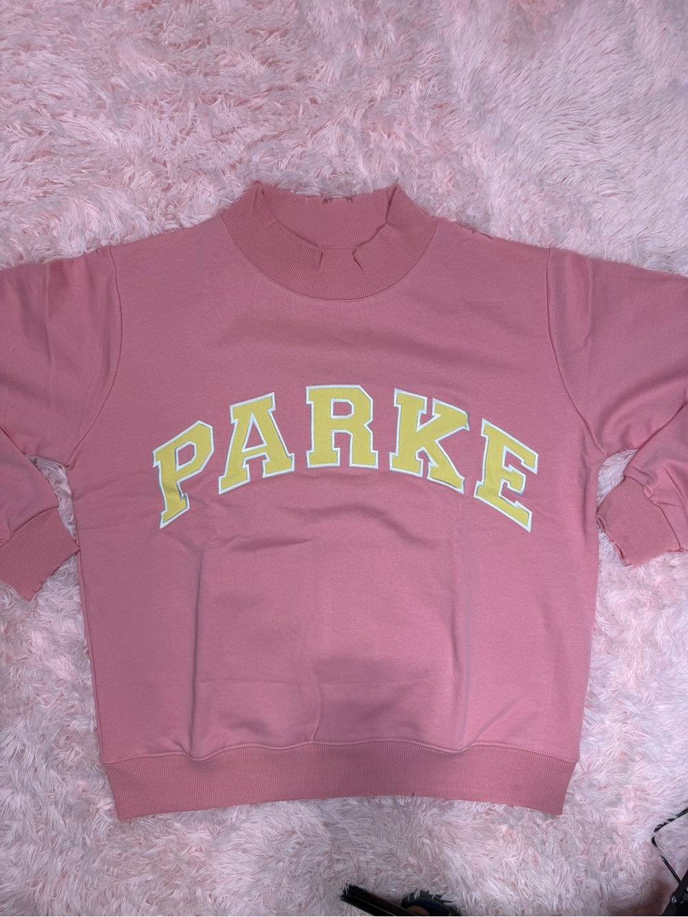 Parker Pink Crewneck Sweatshirt with Yellow Lettering